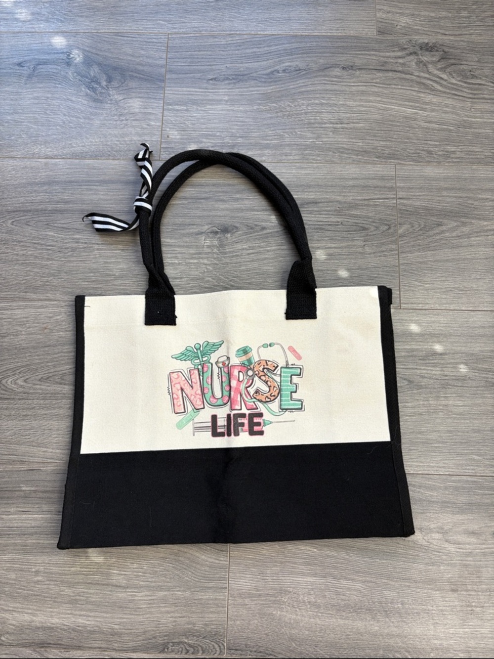 Nurse Life Canvas Tote Bag - Black and Cream